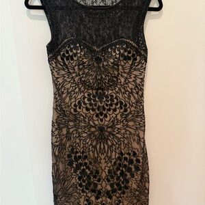 Sue Wong Black Lace Sleeveless Sheath Mini Dress